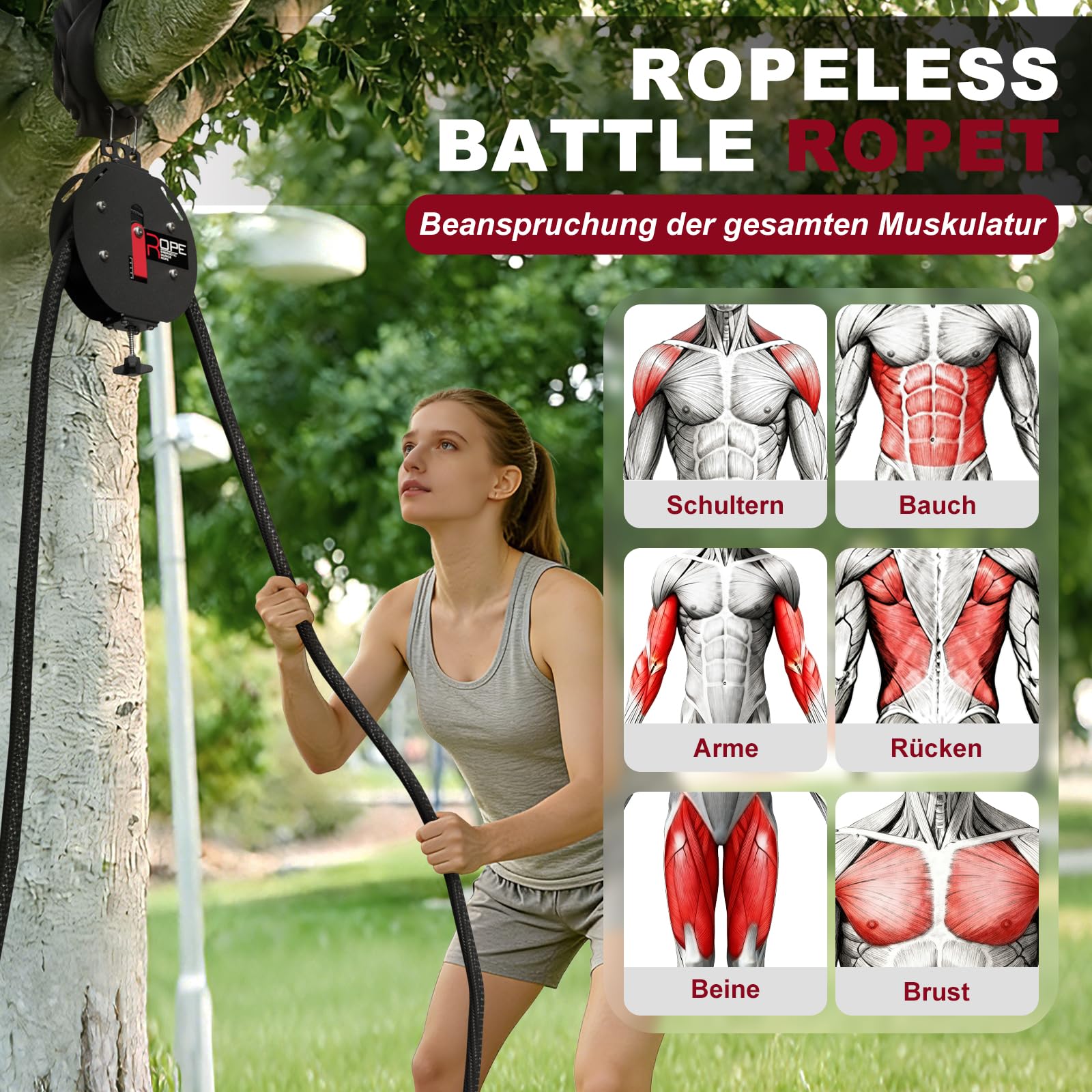 Appareil Entraînement Corde sans Fin, Noir-Rouge, 4m/13.12ft | Câble en Nylon à Boucle Fermée, Système Résistance Réglable 30kg, Pour Musculation, Pour Boxing