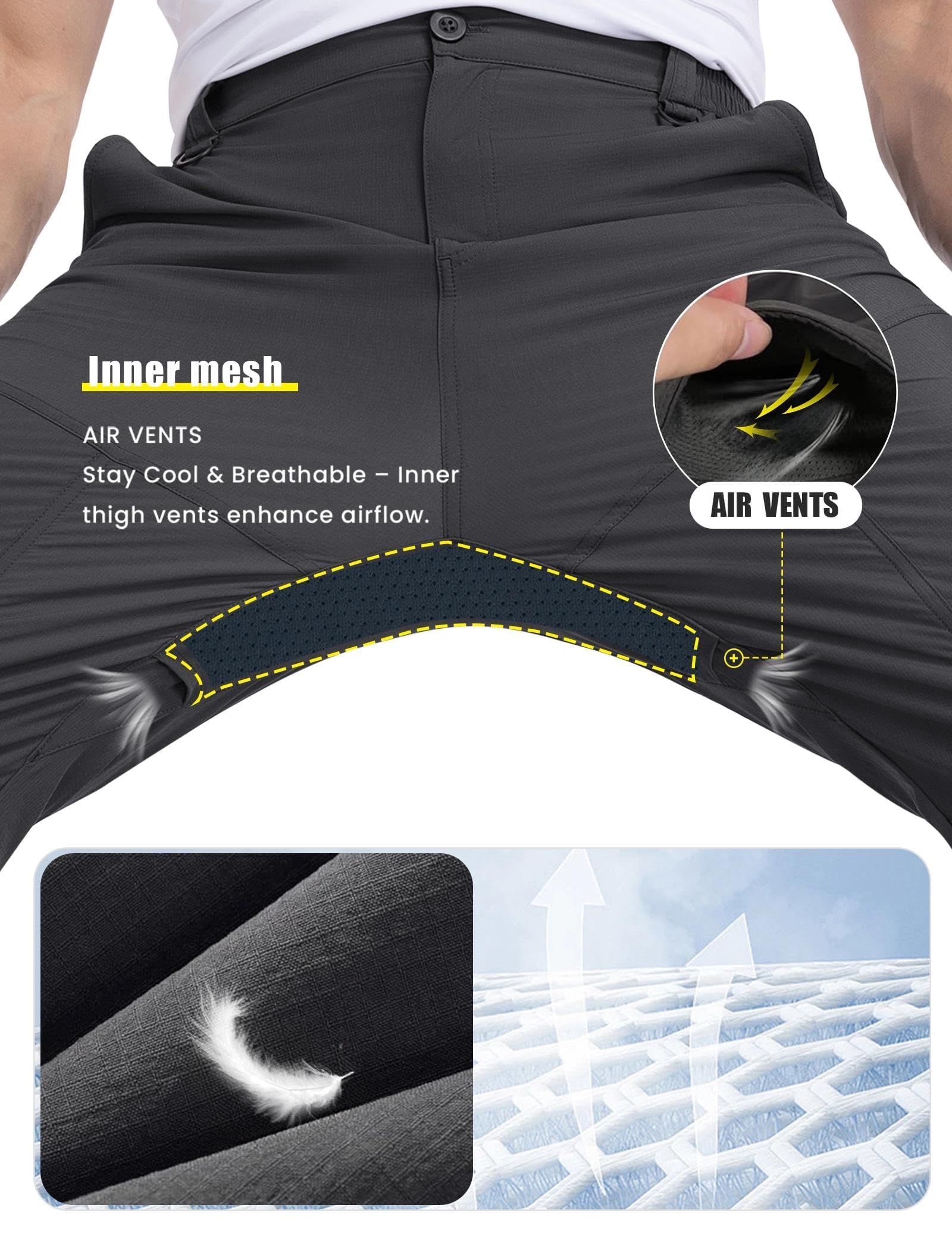 GymBrave Pantalon de randonnée Homme à séchage Rapide, léger, élastique et imperméable, idéal pour Les activités de Plein air, Les Voyages, Le Printemps et l'été.