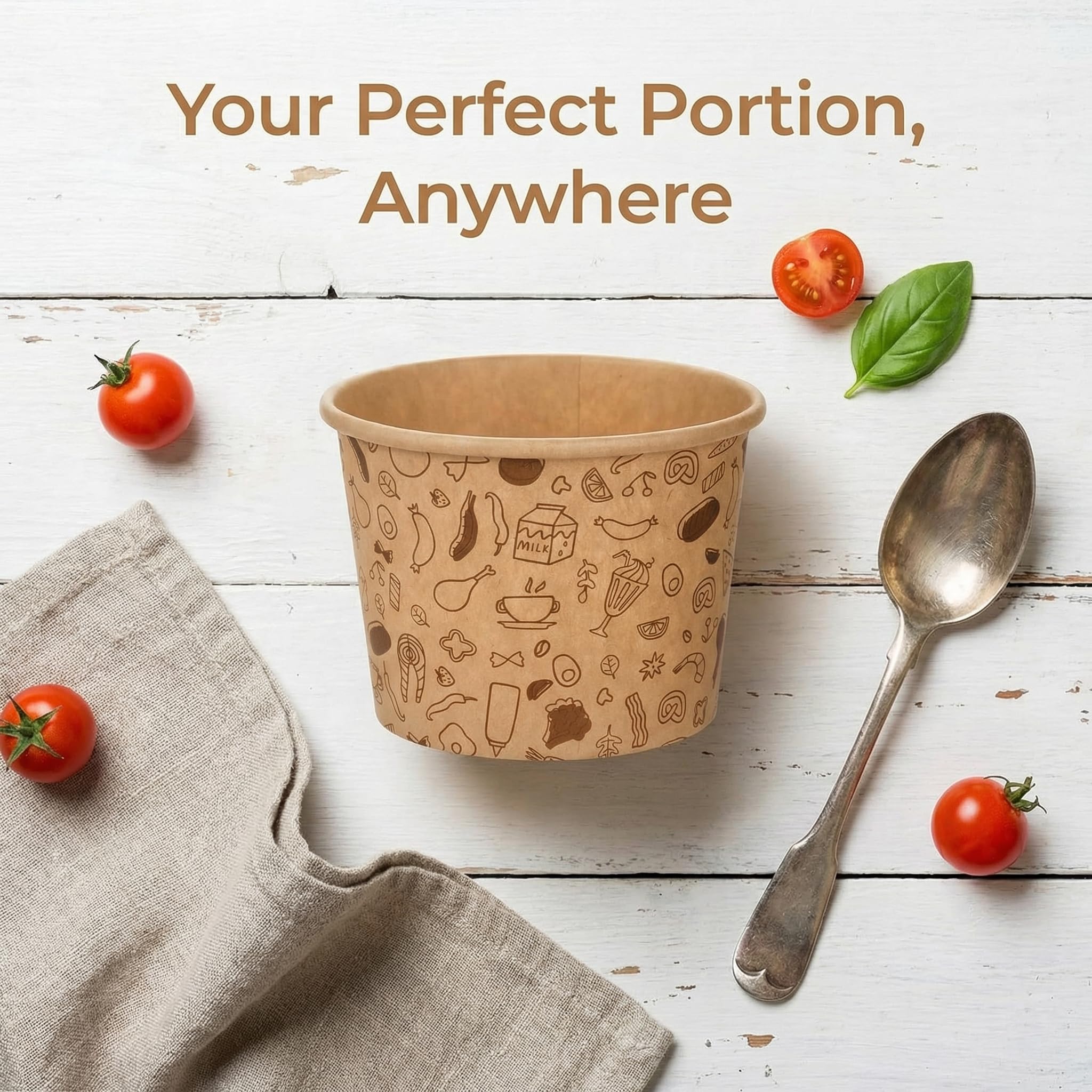 Cedilis Paquete de 50 recipientes de papel con tapas, 240 ml para llevar, recipiente de sopa de papel kraft desechable para sopa caliente o fría, helado, yogur