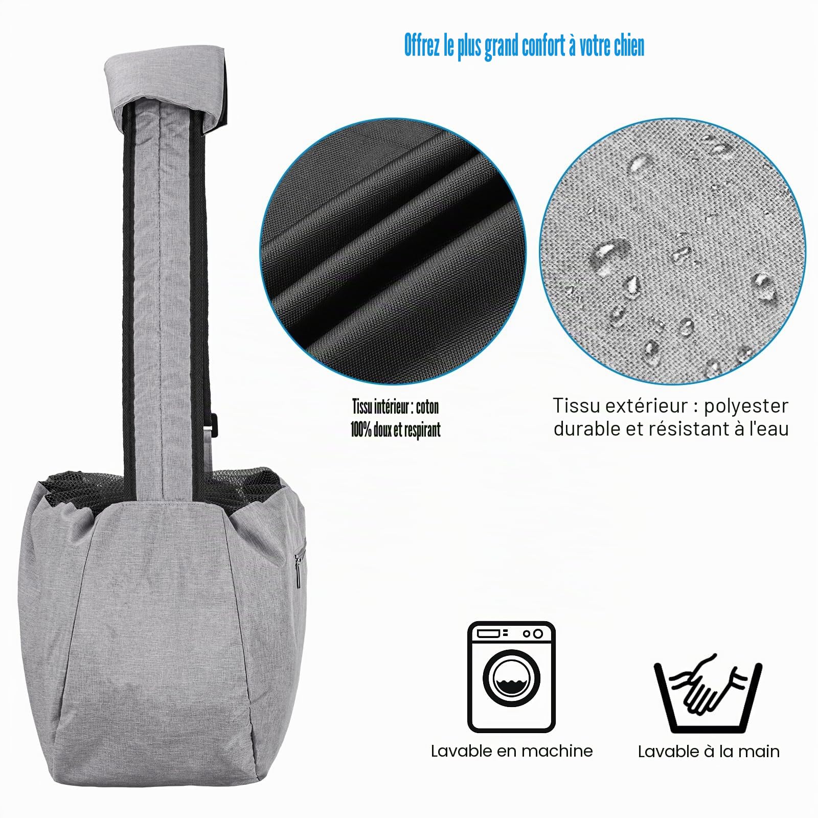 Ownpets Sac de Transport pour Chien jusqu'à 11 kg, écharpe de Transport pour Chien, Sac pour Chien avec bandoulière réglable et Poche Avant et épaulettes de Poche 30 cm Profondeur x 34,8 cm Large