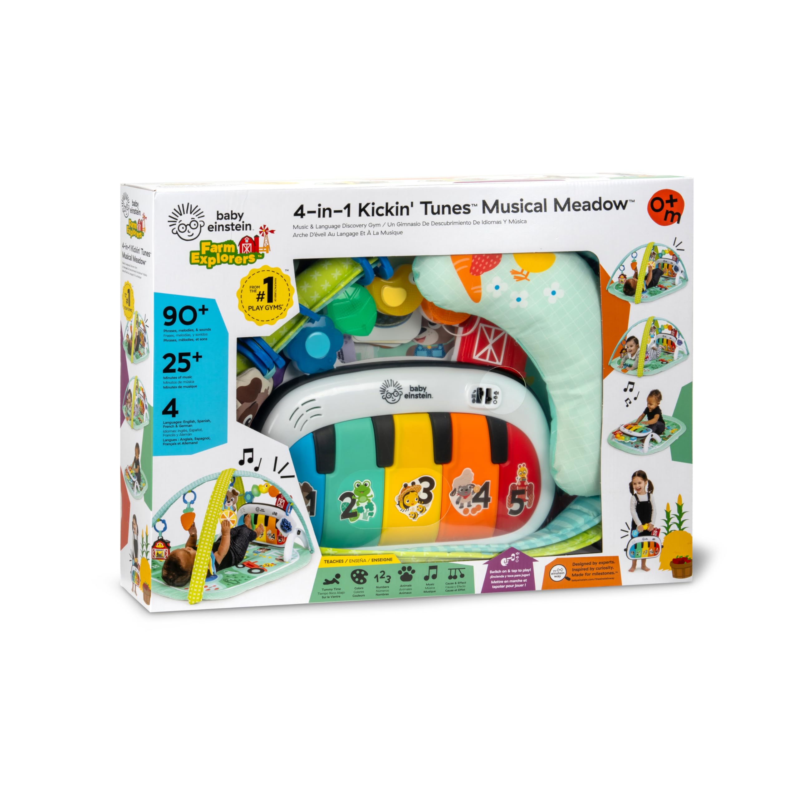 Baby Einstein Farm Explorers 4-in-1 Kickin' Tunes Musical Meadow Musik- & Sprachentdeckungs-Spielbogen, Spielmatte mit Kick-Piano, ab 0 Monaten