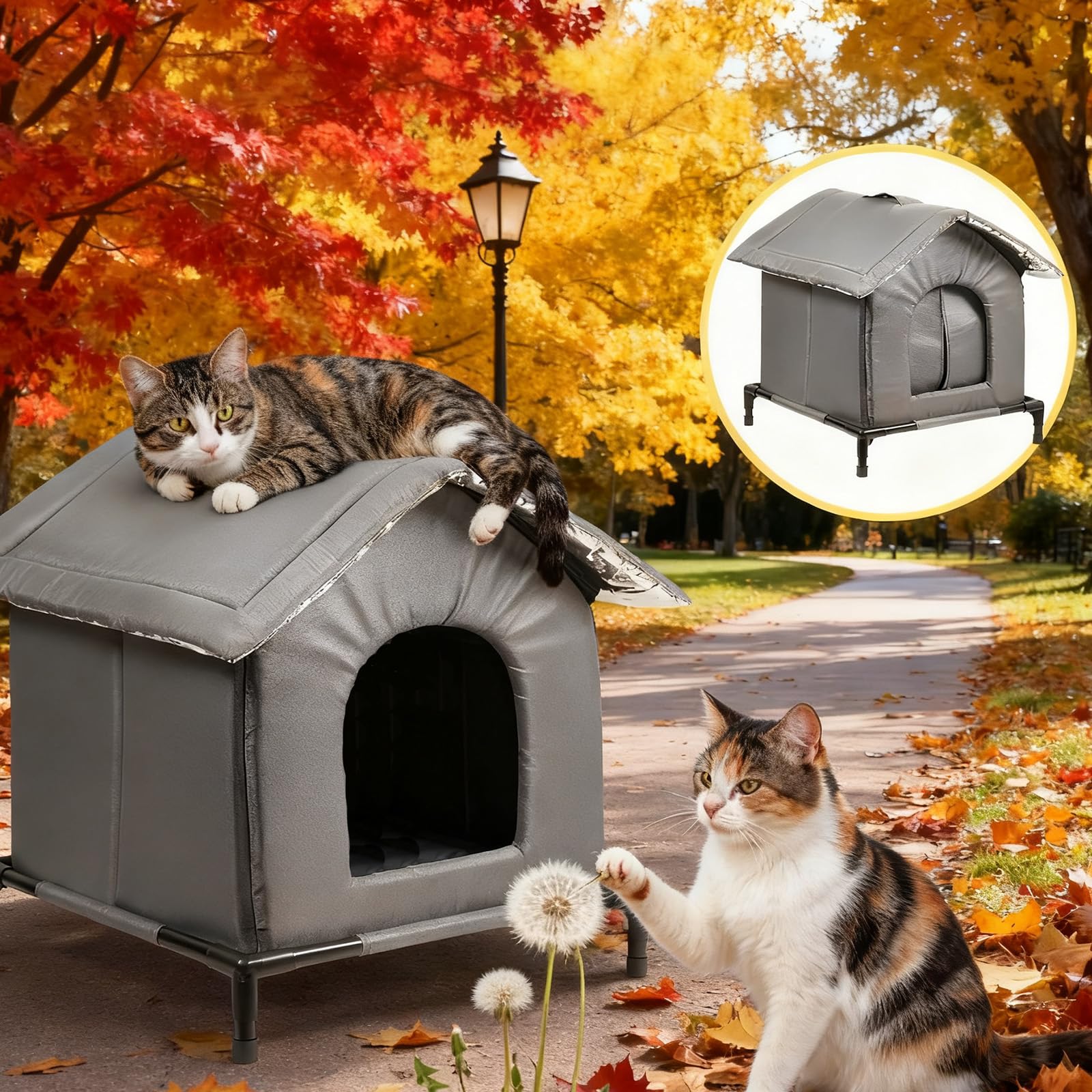 Maison Chat Exterieur Impermeable, Abri pour Chat Exterieur, Niche Surélevée Et Chaude, Abri Résistant Aux Intempéries pour Domestiques Errants, Grange (L)