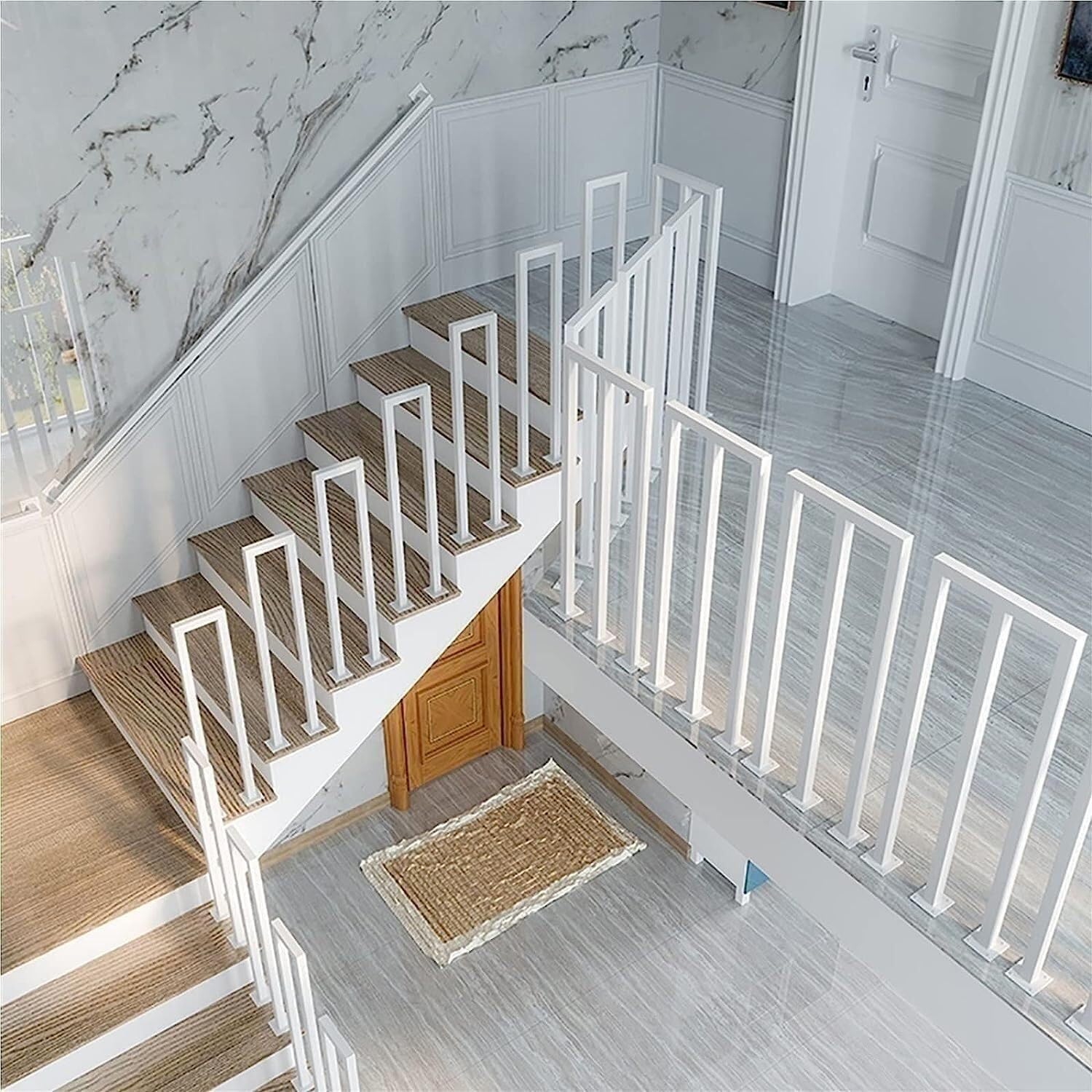 Metal U Shaped handrails for Indoor Stairs, Handrails for Outdoor Steps, 1.1-3.3FT Wrought Iron Floor Mounted Supports Stair Railing, for Stairs Garden Loft Corridor(65CM/2.1FT)