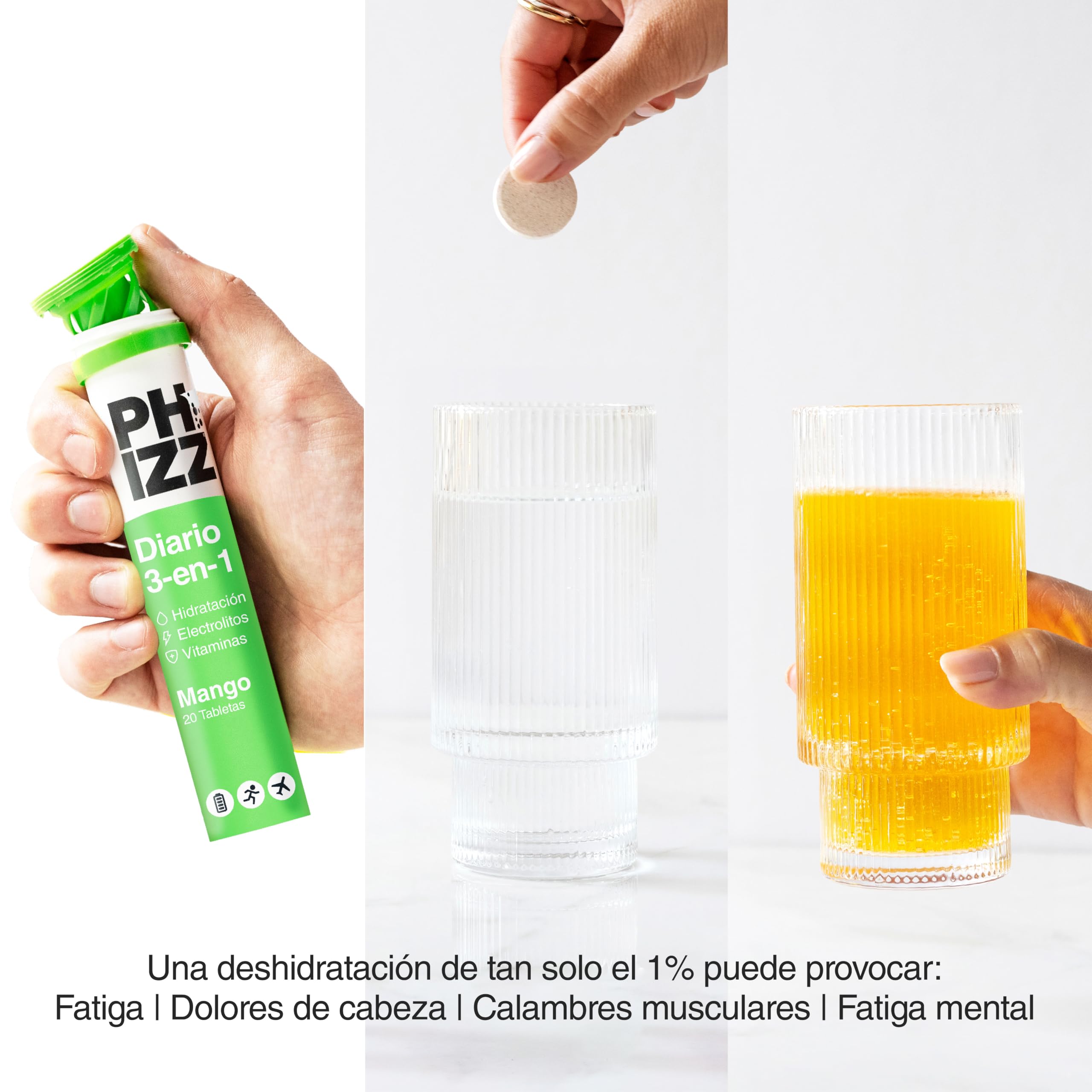 Phizz Electrolitos, Multivitaminas e Hidratación Efervescente Comprimidos - 18 Vitaminas y Minerales, Vitamina C, Añade a tu Botella de Agua y Bajo en Calorías (60 Pastilla, Mango)