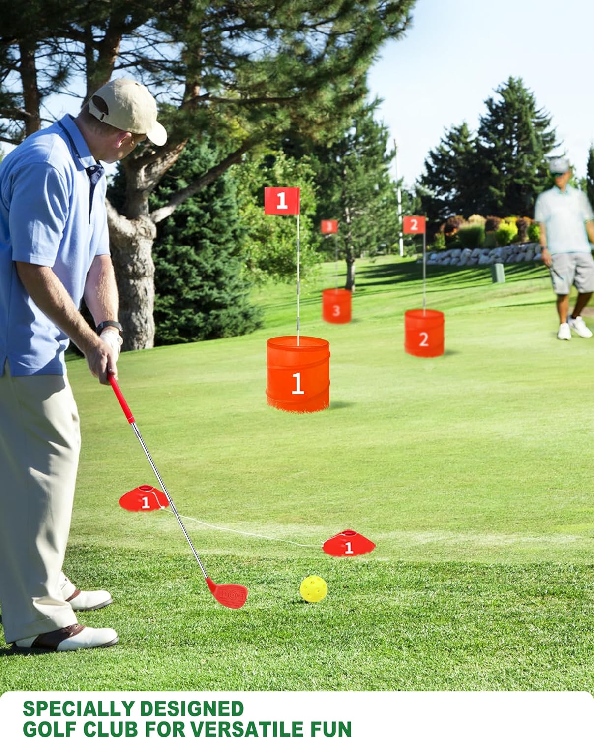 Backyard Golf Game Set with 2 Pack 36” Stainless Steel Shaft for Play Golf, Balls & Flags Portable Outdoor Chipping Practice Game for Family, Yard Golf Set for Lawn, Park,Camping (6pcsHoles)