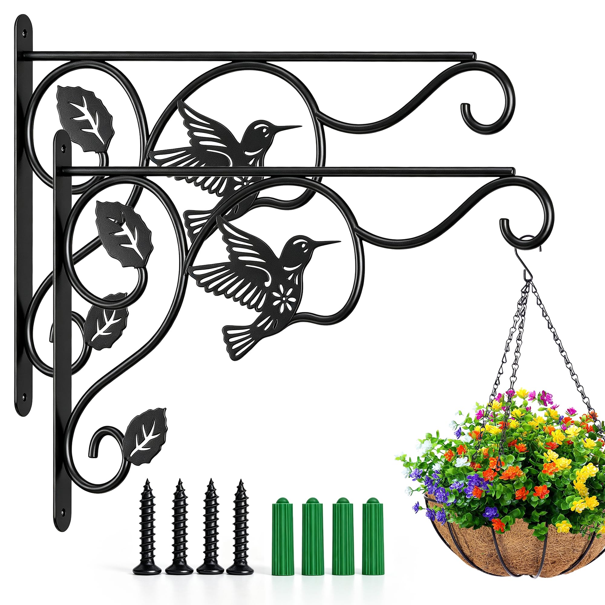 Houbobo 2 Pack Hanging Basket Bracket, 30cm Wall Hooks for Hanging Basket
