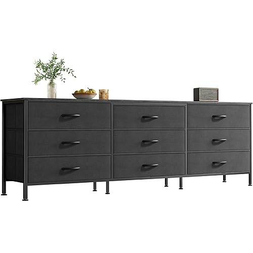 Huuger 63 Inch Dresser for Bedroom, Dresser for Closet with 9 Drawers, Large TV Stand for 55, 65, 70 Inch TV, Entertainment Center with Storage, Wide Long Chest of Drawers, Black