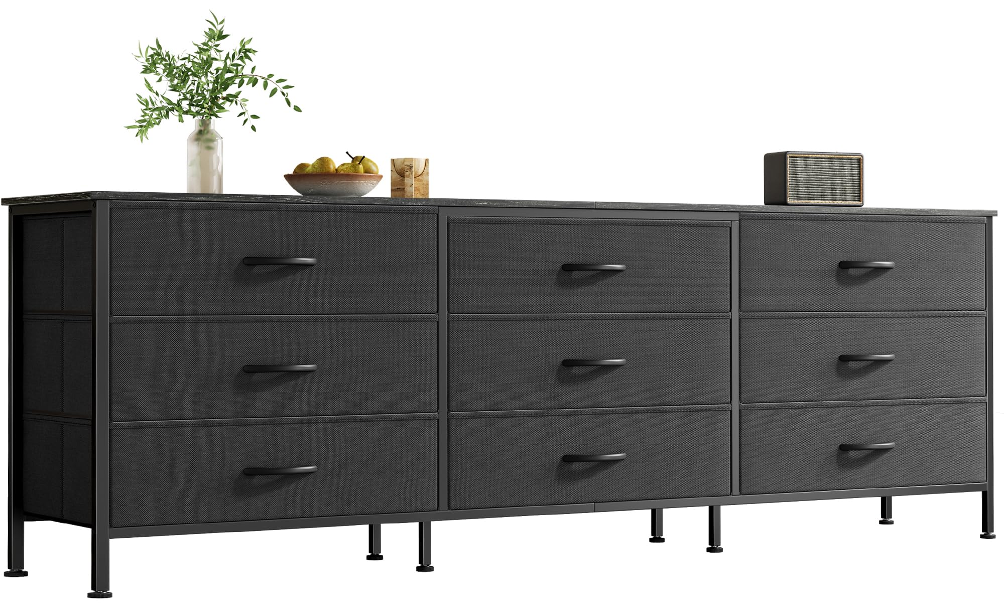 Huuger 63 Inch Dresser for Bedroom, Dresser for Closet with 9 Drawers, Large TV Stand for 55, 65, 70 Inch TV, Entertainment Center with Storage, Wide Long Chest of Drawers, Black