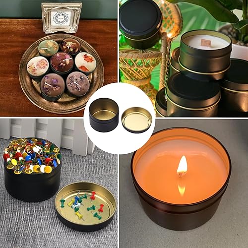 Miniatura 7 de GENHAKON Paquete de 24 latas de velas negras de 4 onzas, latas para hacer velas a granel, frascos de velas, recipientes para velas