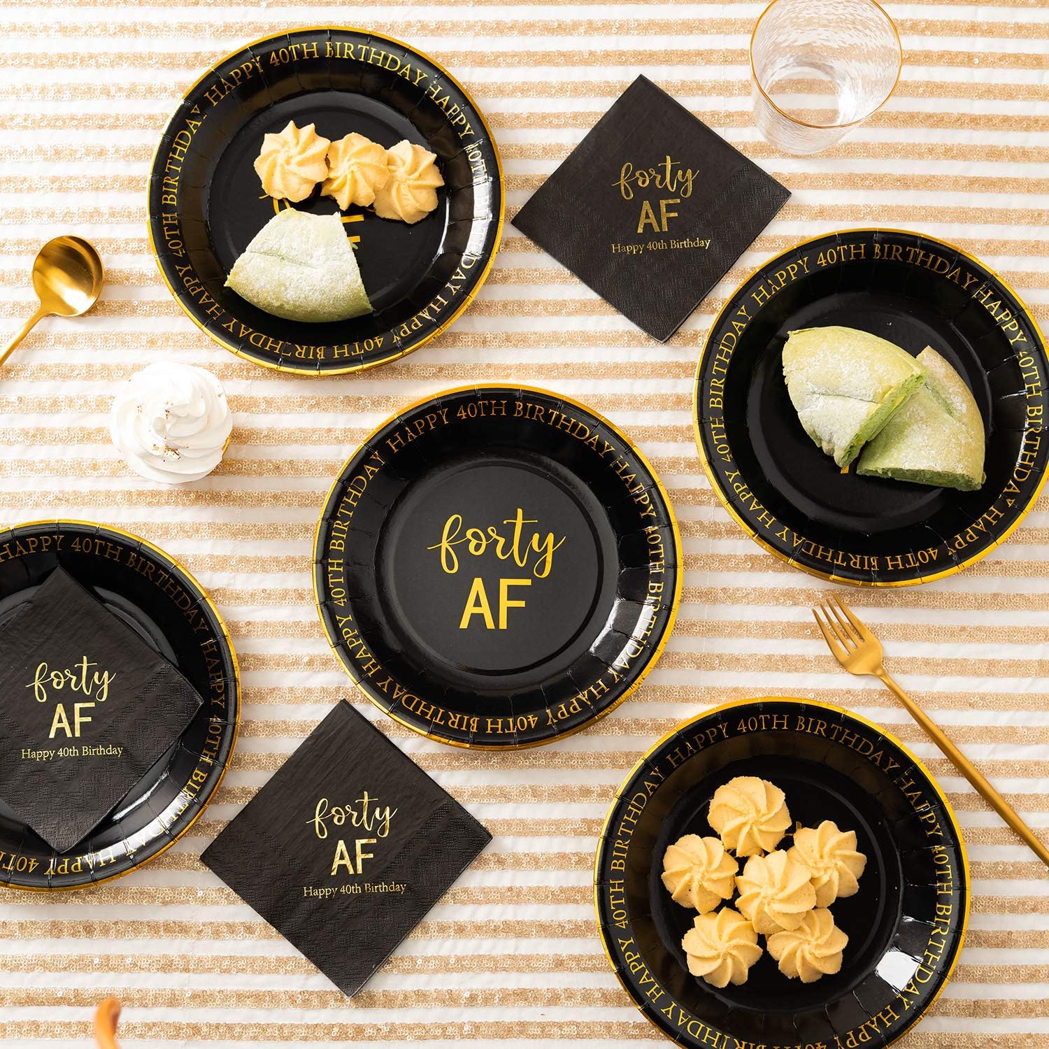 Crisky 40th Birthday Plates Black and Gold Dessert, Buffet, Cake, Lunch, Dinner Plates for 40th Birthday Decorations Party Supplies, Forty, Happy 40th Birthday! 50 Count, 9" Plate : Toys & Games