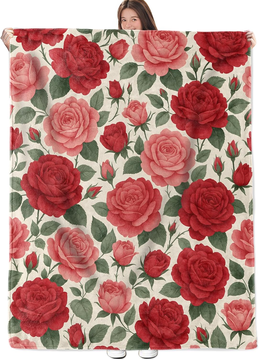 Rose Garden Blanket, Flannel Throw Blanket Soft Cozy Lightweight Blankets for Adults Women Kids Home Decor for Sofa Couch Bed 60x50 Inch