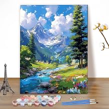 MEIYUDA Peinture par Numero Adulte, Paysage de Montagne DIY Peinture à l'huile par Numéros sur Toile Artisanat avec Pinceaux, Paint by Numbers Decoration Maison Cadeau 40x50cm(sans Cadre)