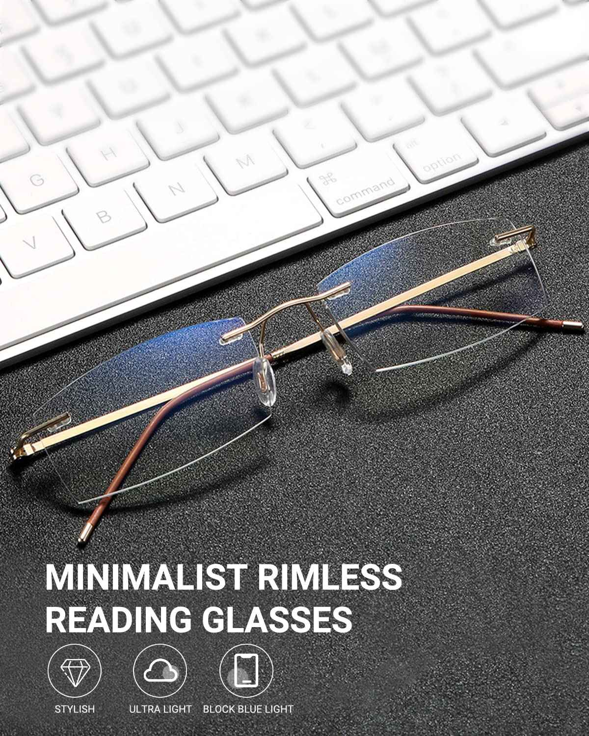 TERAISE Rimless Reading Glasses for Men Women, Lightweight Metal Clear Readers, Fashion Blue Light Blocking Computer Glasses Anti Eyestrain(3.5X)