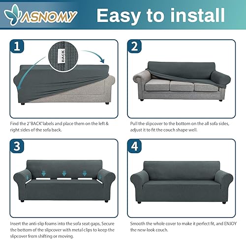 Miniatura 7 de Asnomy Fundas de sofá para sofá de 2 cojines, fundas elásticas para sofá biplaza, fundas protectoras para mascotas, fundas de muebles para perros,
