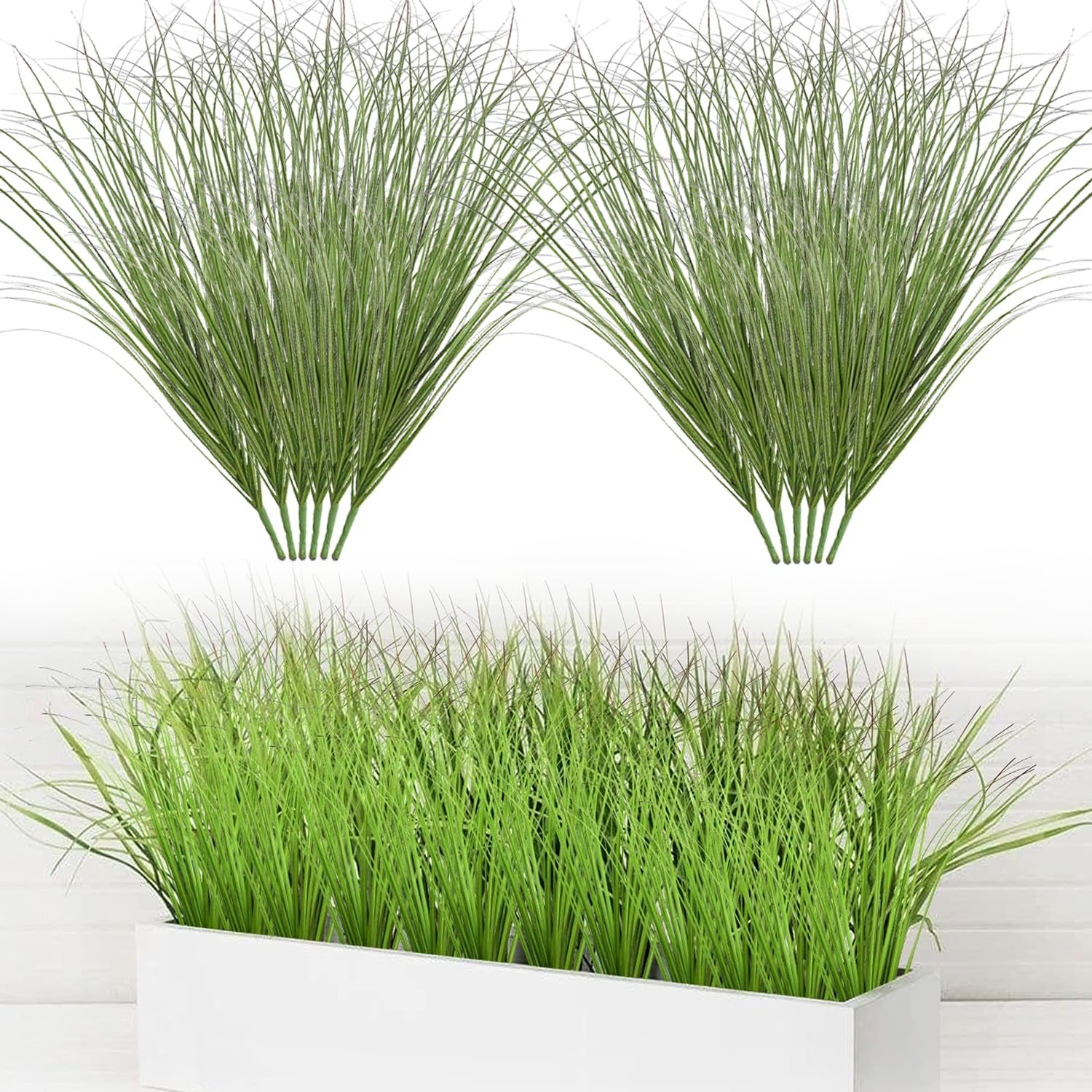 RXKFIGX 12PCS Artificial Grass Plants, Fake Bushes Artificial Shrubs Wheat Grass Greenery Artificial Greenery Stems,Outdoor Artificial Plants for Indoor Outdoor Window Box Garden Decor (Green)