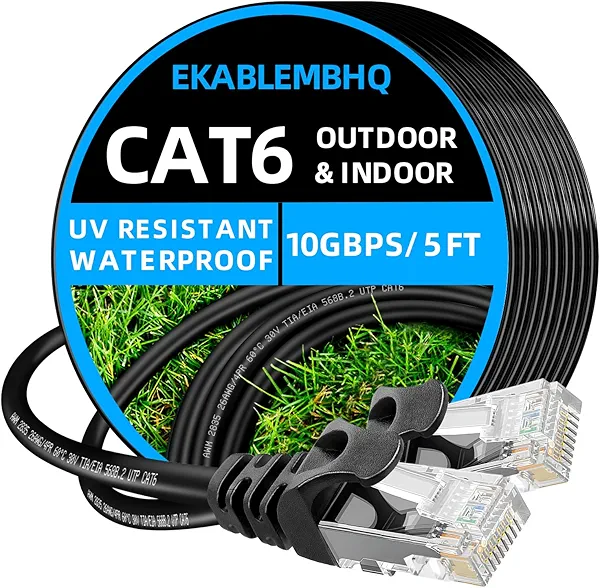 Ekablembhq Cat 6 Ethernet Cable 5 FT 10Gbps 250MHz, Outdoor & Indoor Network Cable for Router/Modem/PC, RJ45 LAN Internet Cord with Snagless Design