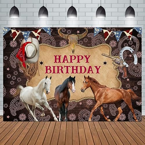 Miniatura 3 de Decoración de cartel de celebración de caballo para fiesta de cumpleaños, telón de fondo estable del salvaje oeste, fondo de fotos de baby shower,