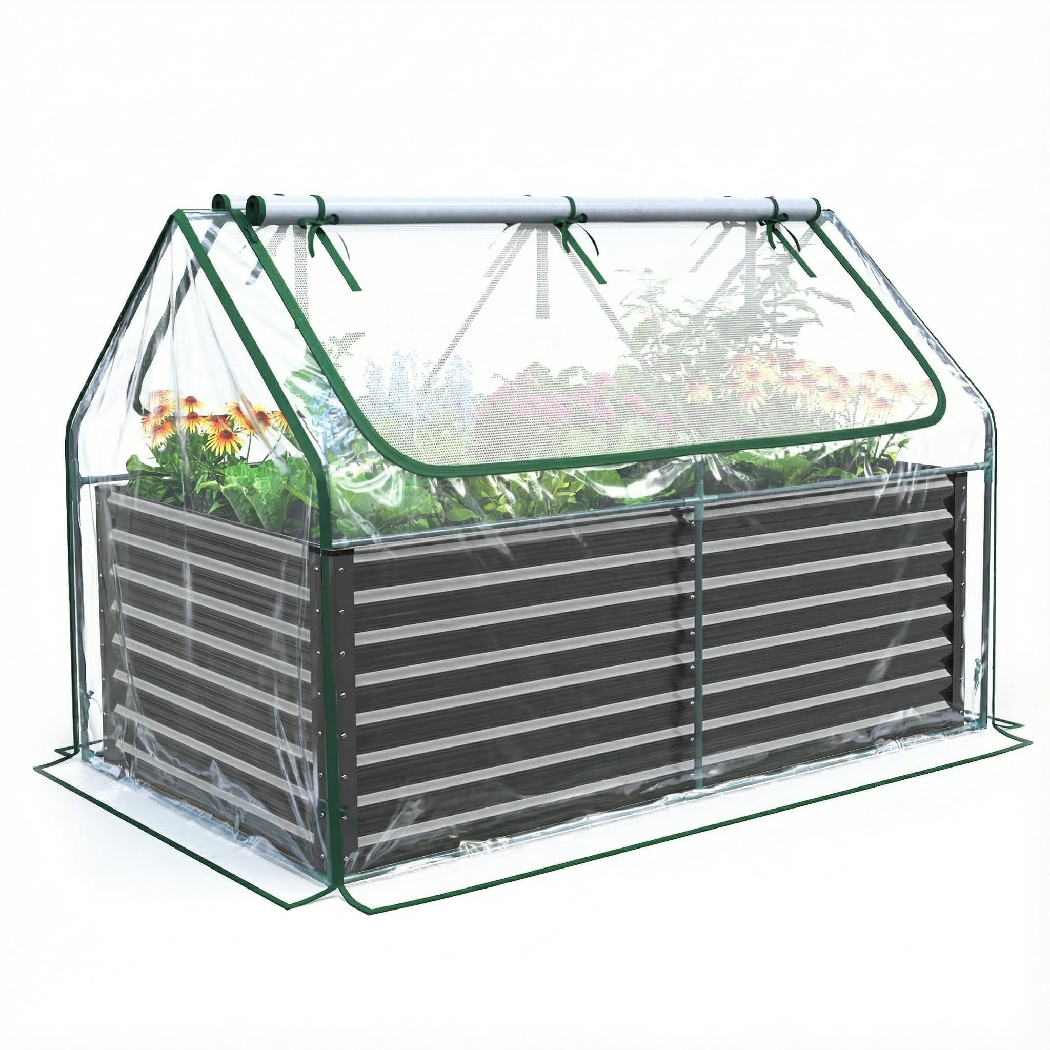 Quictent Galvanized Metal Raised Garden Bed with Mini Greenhouse Cover, 3-in-1 Large Planter Box for Gardens, Backyards & Patios, 6x3ft
