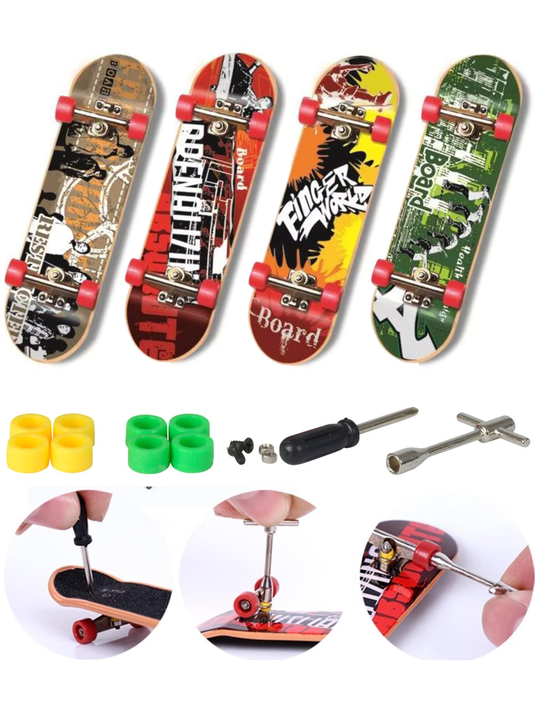 CLA6 Fingerboard Kit | Complimentary Tools, Extra Wheels and Screws | Durable ABS Deck for Rough Use | Safe Sandpaper Grip Tape | Lightweight Non-Bearing Wheels | — Amazon image 6