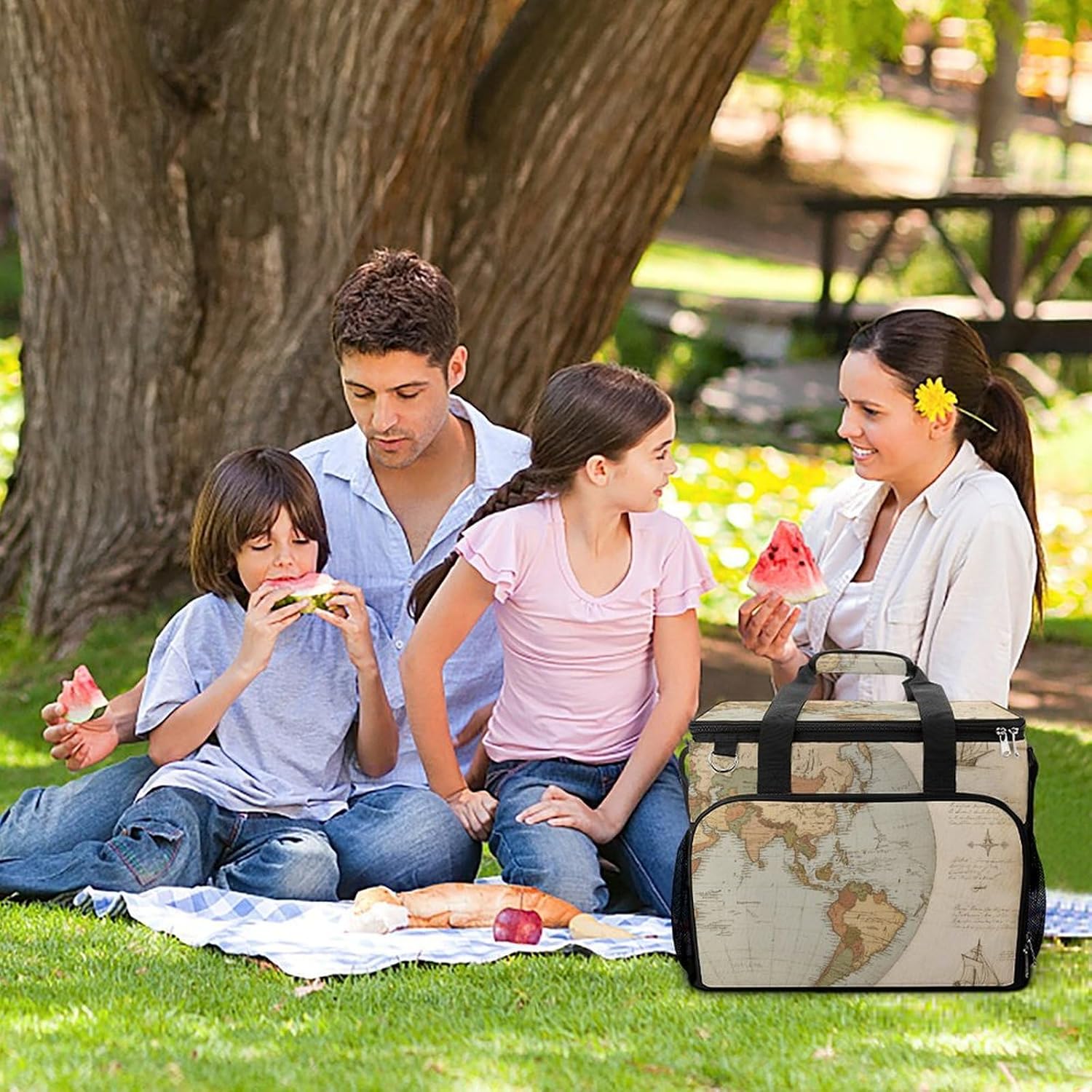 Insulated Picnic Backpack Tote Bag, Large Capacity 30L Paper Map Cooler Bag Leakproof Beach Bags Portable Lunch Box Waterproof Picnic Basket for Beach Camping BBQ