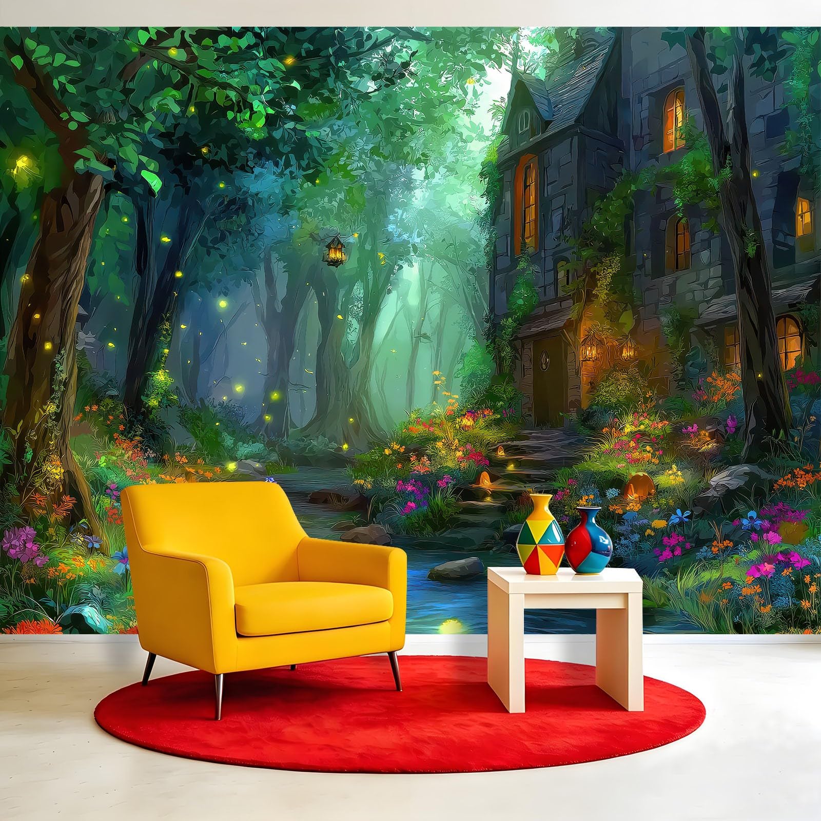 Générique Panoramiczna tapeta z włókniny 350 x 256 cm - kwiaty świetliki domowe, plakat ścienny z dżungli do salonu sypialni i biura - dekoracja ścienna 3D