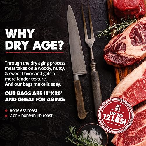 Miniatura 5 de UMAi Dry Bolsa de envejecimiento para filetes, paquete de 3, bolsas de edad seca para carne, sin hueso o con hueso en el asado de costilla, cortes