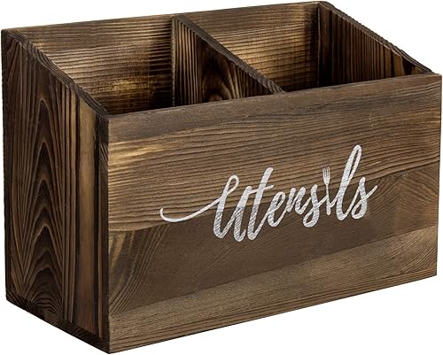 Miniatura 6 de MyGift Soporte para utensilios de cocina de madera quemada maciza de 2 ranuras para encimera, organizador de herramientas de cocina, organizador con