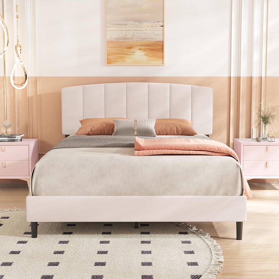 Amazon.com: alazyhome Upholstered Queen Size Beige Platform