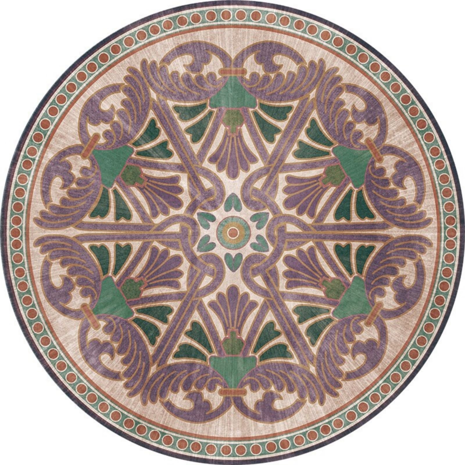 Tapis rond 80 cm violet rétro en microfibre douce et lavable pour salon