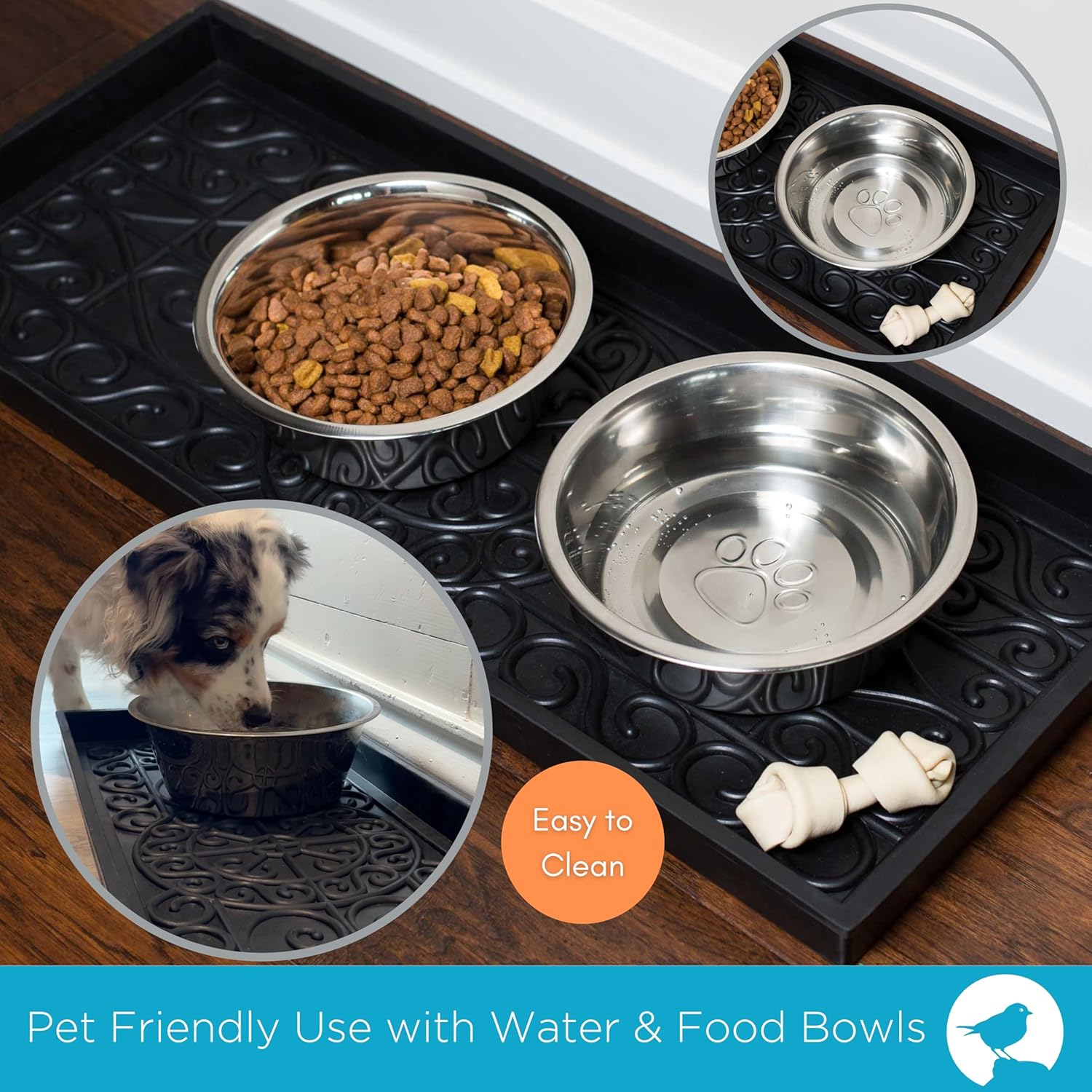 BIRDROCK HOME Rubber Boot Tray | 34 inch Decorative Boot Tray | Waterproof for All Weather Indoor or Outdoor Use | Dog Bowl Tray