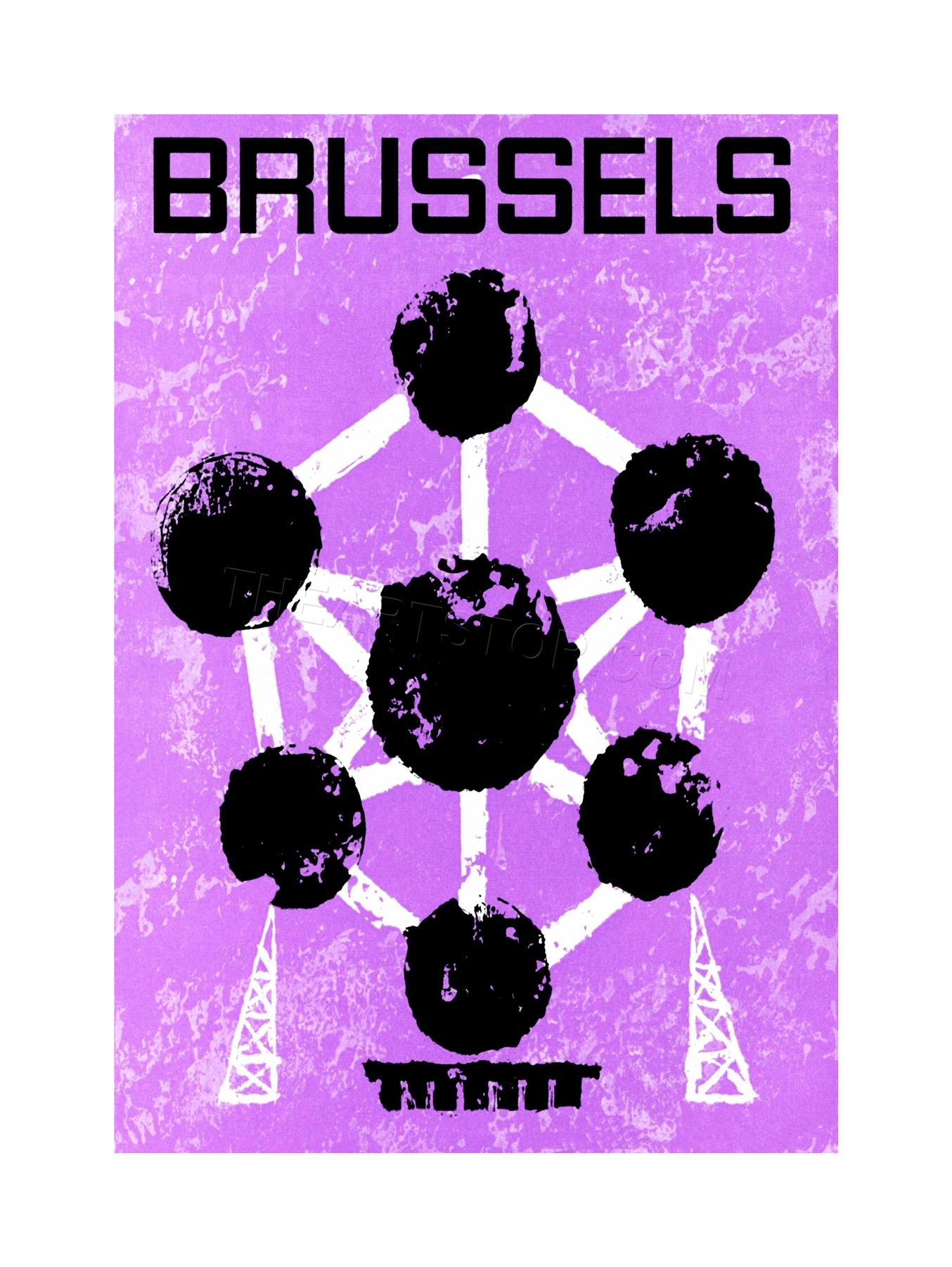 Wee Blue CooTravel Tourism Belgium Landmark Brussels Atomium Tower Wall Art Print