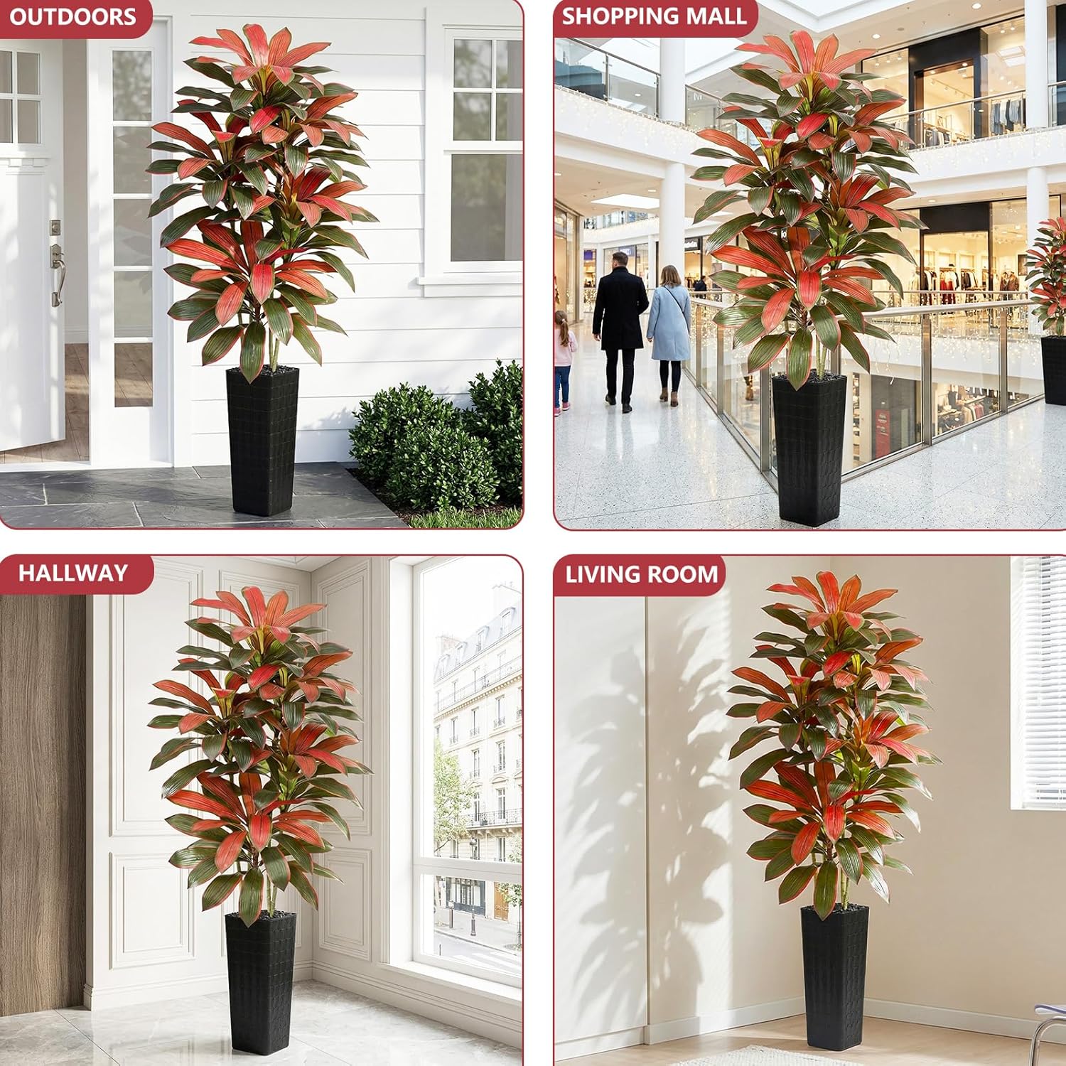 Artificial Red Dracaena Tree - 7FT Tall Fake Plants with Black Square Planter - Artificial Plants Indoor Floor Plant in Pot - Large Tropical Fake Yucca Potted Tree for Home Office Living Room Decor