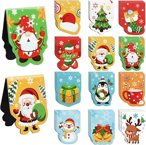Miniatura 1 de SULOLI 36 marcadores magnéticos de Navidad, marcadores de páginas de Navidad de doble cara con diseño de muñeco de nieve de Papá Noel para niños,