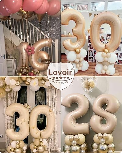 Miniatura 7 de Globo de 40 pulgadas con número caramelo, 30 dígitos gigantes, papel de aluminio de Mylar de helio, retro, albaricoque, beige, para fiesta de 30