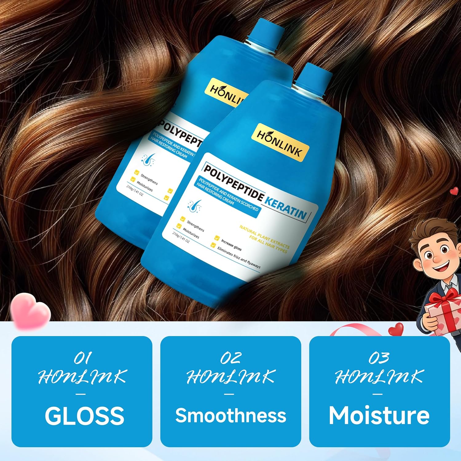 Hair Restoring Cream with Keratin & Polypeptides, Repair & Smooth Damaged Hair, Reduce Frizz, Add Shine & Moisture, Daily Hair Care Treatment, Valentine’s Day Hair Care Gift - Image 6