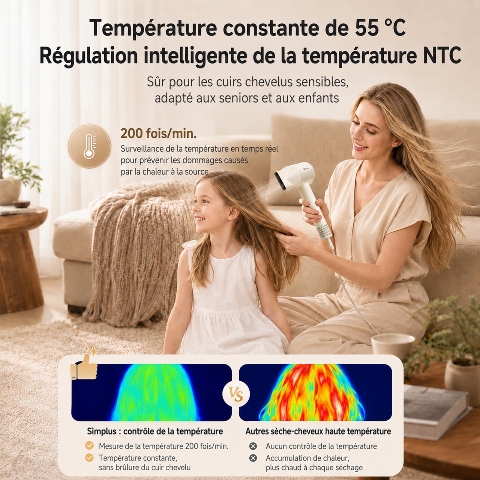 SIMPLUS Sèche-Cheveux Ionique 110000 tr/min