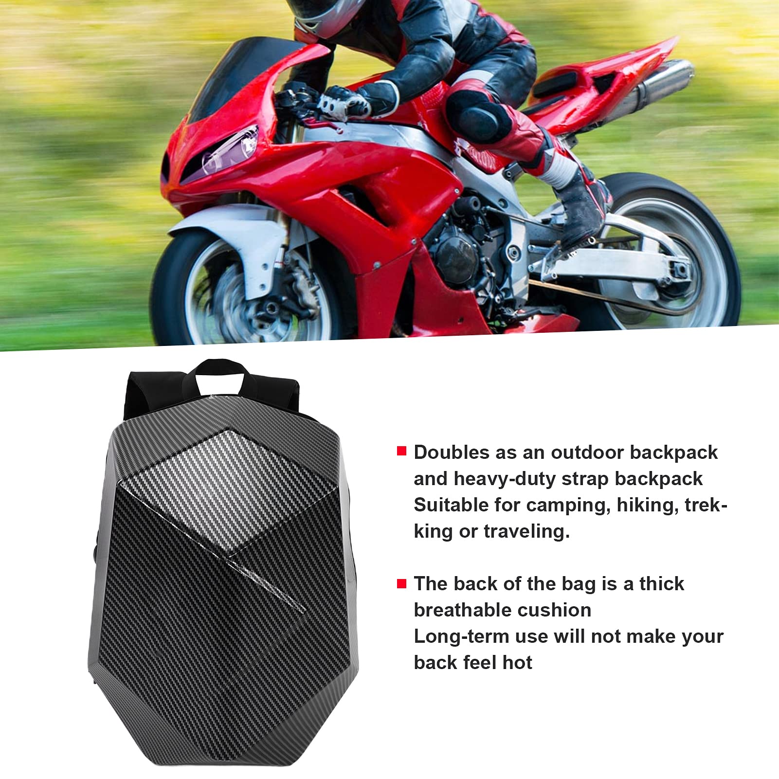 Zaino da Moto in Stile Fibra di Carbonio con Borsa per Sedile Posteriore Espandibile in ABS Impermeabile per Ciclismo All'aperto, Campeggio, ecc.