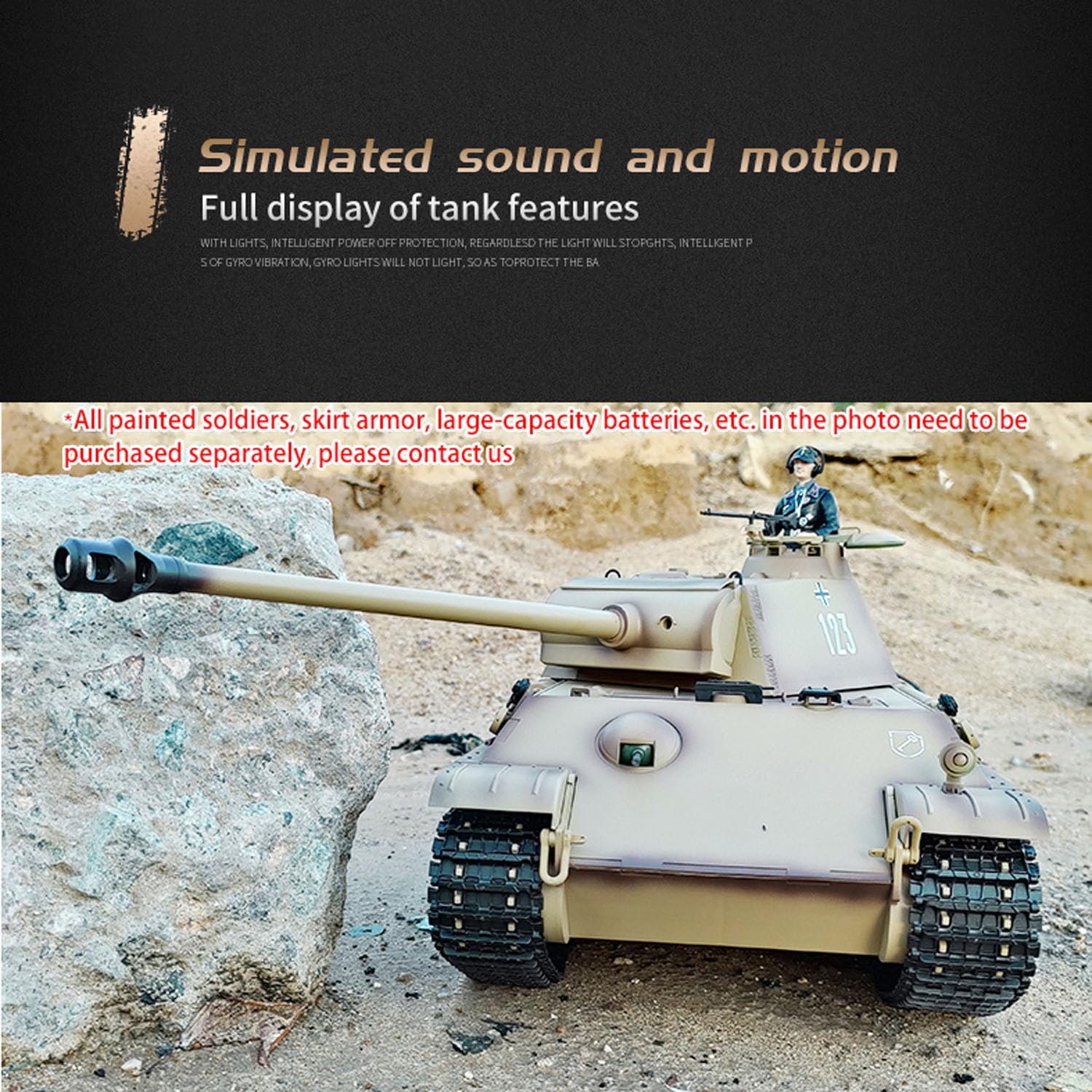 1/16 Henglong RTR 7,0 - Carro armato radiocomandato tedesco Panther G 3879, ingranaggi in acciaio BB IR, suono fumo, radio 2,4 G, batteria 1800 mAh, 320 gradi