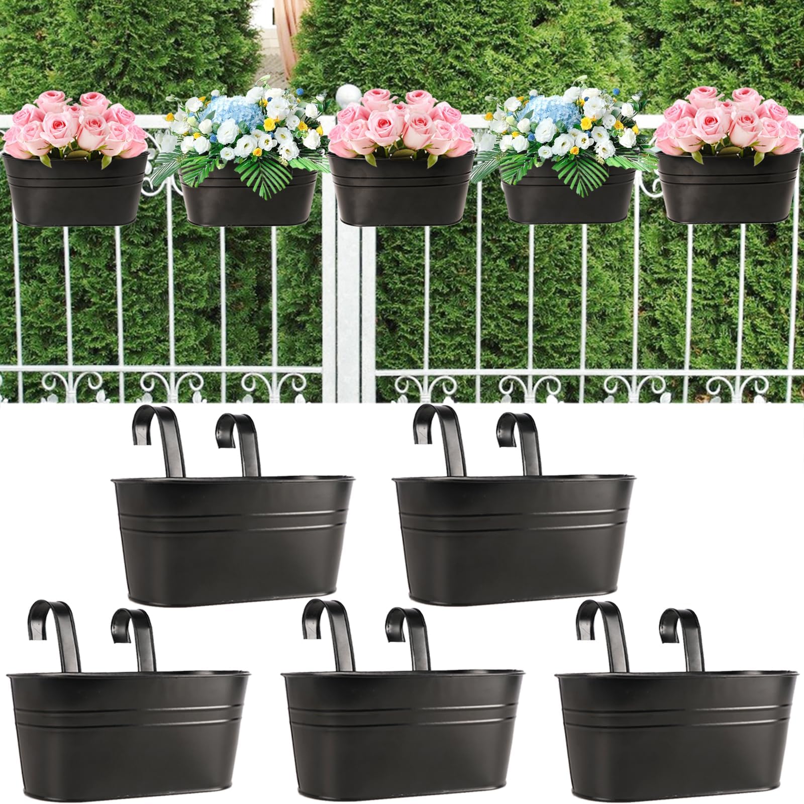 5 Pcs Iron Hanging Flower Pots 11 Inch Hanging Planters for