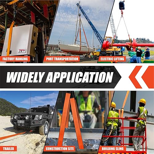 Miniatura 7 de Paquete de 2 correas de elevación resistentes de 2 x 15 pies, capacidad de 18800 libras, correa de nailon resistente para elevación, correas de