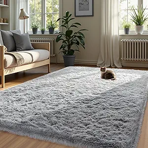 Zentavio Area Rugs for Living Room Rugs for Bedroom 4x6 Carpet Fluffy Furry Soft Shag Aesthetic Plush High Pile Gray Throw Rug for Nursery Kids Room Dorm Light Grey