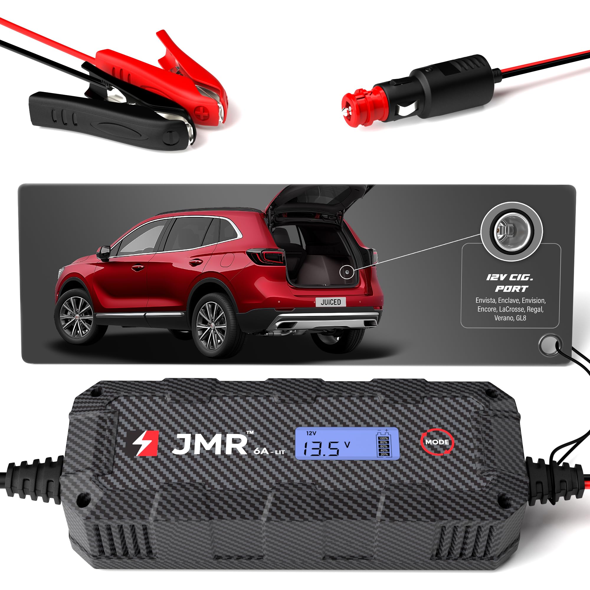 JMR Cargador de Bateria para Buick Envista Enclave Envision Encore Lacrosse Regal Verano GL8 Todos los Modelos Mantenedor de Carga Acondicionador (Añadir Modo Litio)