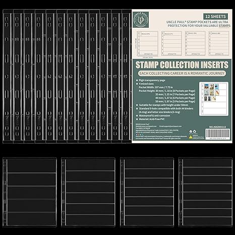 Stamp Collection Inserts - Collector Stamp Album 12 Sheets with 4 Mixed Sizes Single Side for Stamp Collection Binder Kit IS02MX112
