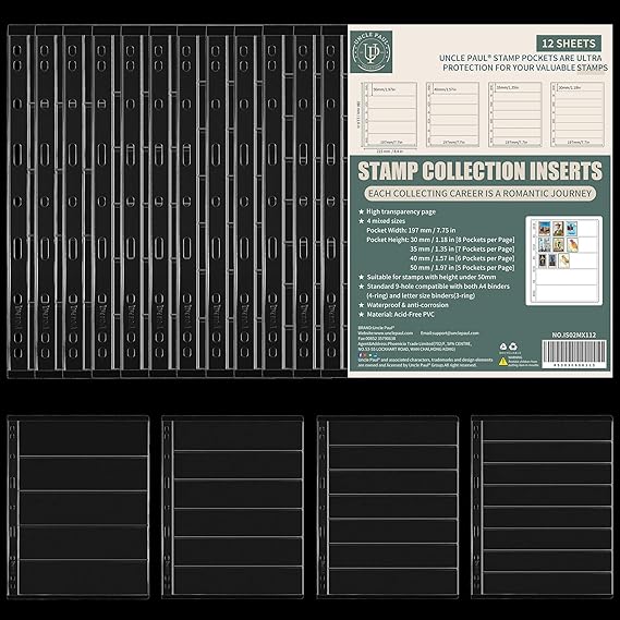 Stamp Collection Inserts - Collector Stamp Album 12 Sheets with 4 Mixed Sizes Single Side for Stamp Collection Binder Kit IS02MX112