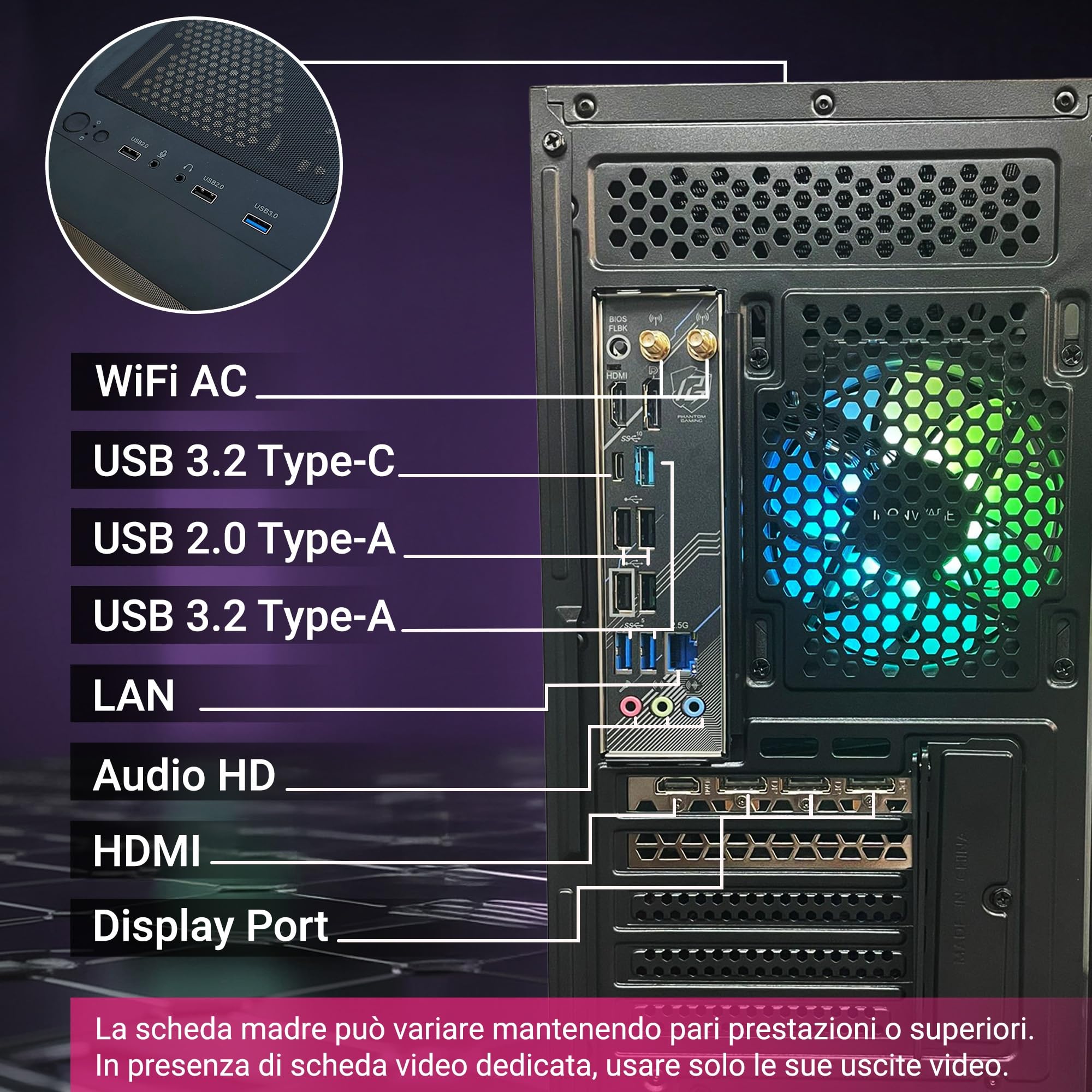 PC Gaming Fisso AMD Ryzen 7 7700 RTX 5070 12GB RAM 32GB DDR5 SSD 1TB M.2 Wi-Fi Bluetooth Windows 11 Pro
