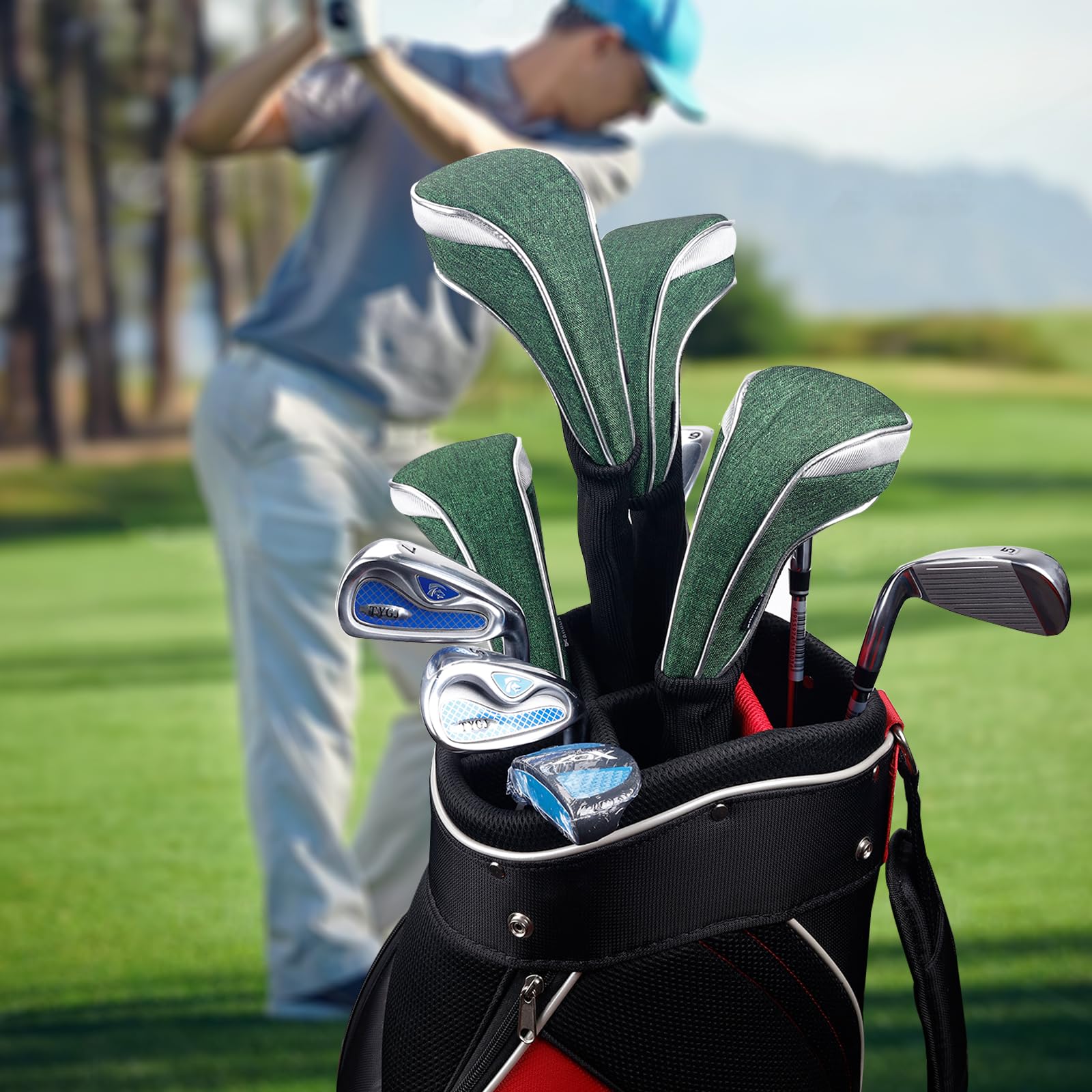 Andux Set di 3 coperture per mazze da golf in nylon, per mazze da golf, 460 cc, con collo lungo