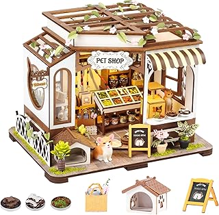 DIY Book Nook Kit - Bookend Diorama with LED - 3D Wooden Puzzle DIY Miniature House Kits - Bookshelf Insert Decor - Booknook Dollhouse Crafts Hobbies Gifts for Adults (Pet Shop)