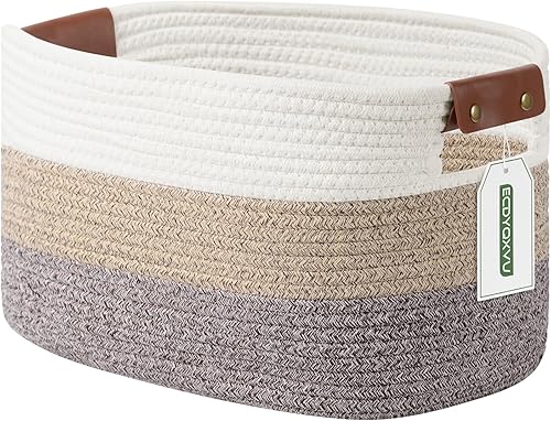 Miniatura 33 de Cesta de cuerda de algodón, cestas de almacenamiento con asa, cesta tejida de 15 x 10 x 9 pulgadas para estantes, lavandería, toallas, ropa, libros
