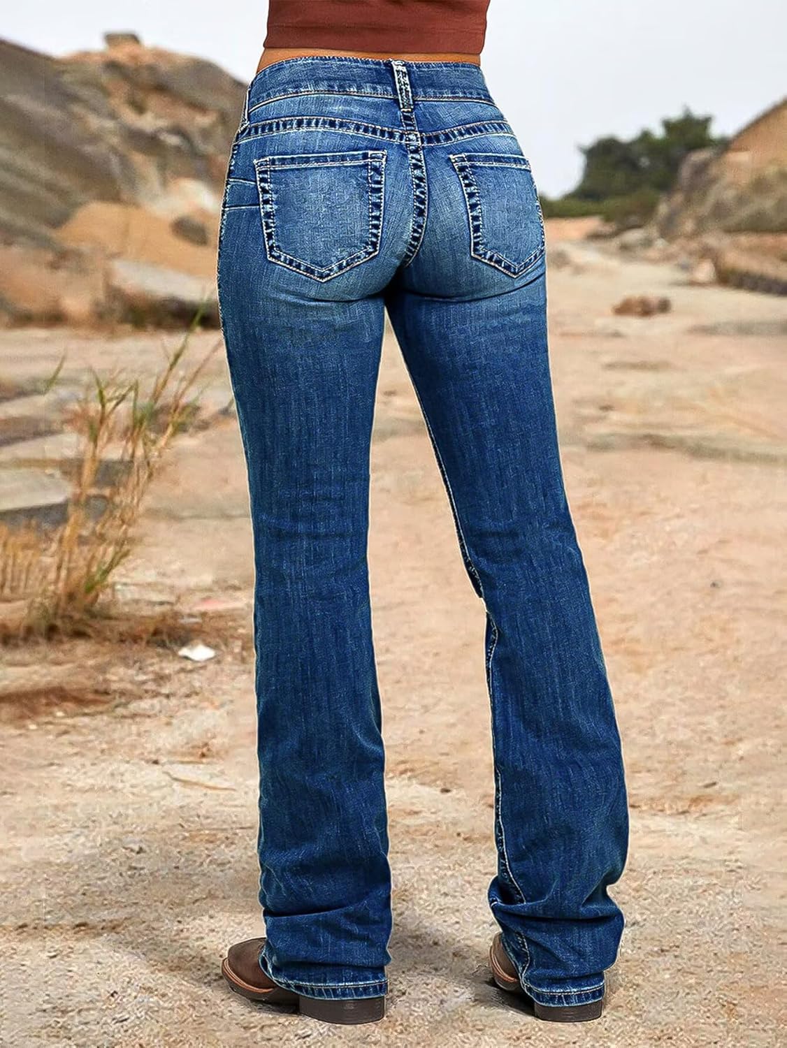 Flamingals Bootcut Jeans for Women Trendy Mid Rise Stretchy Wash Ripped Butt Lifting Western Jeans Without Belt - Image 3