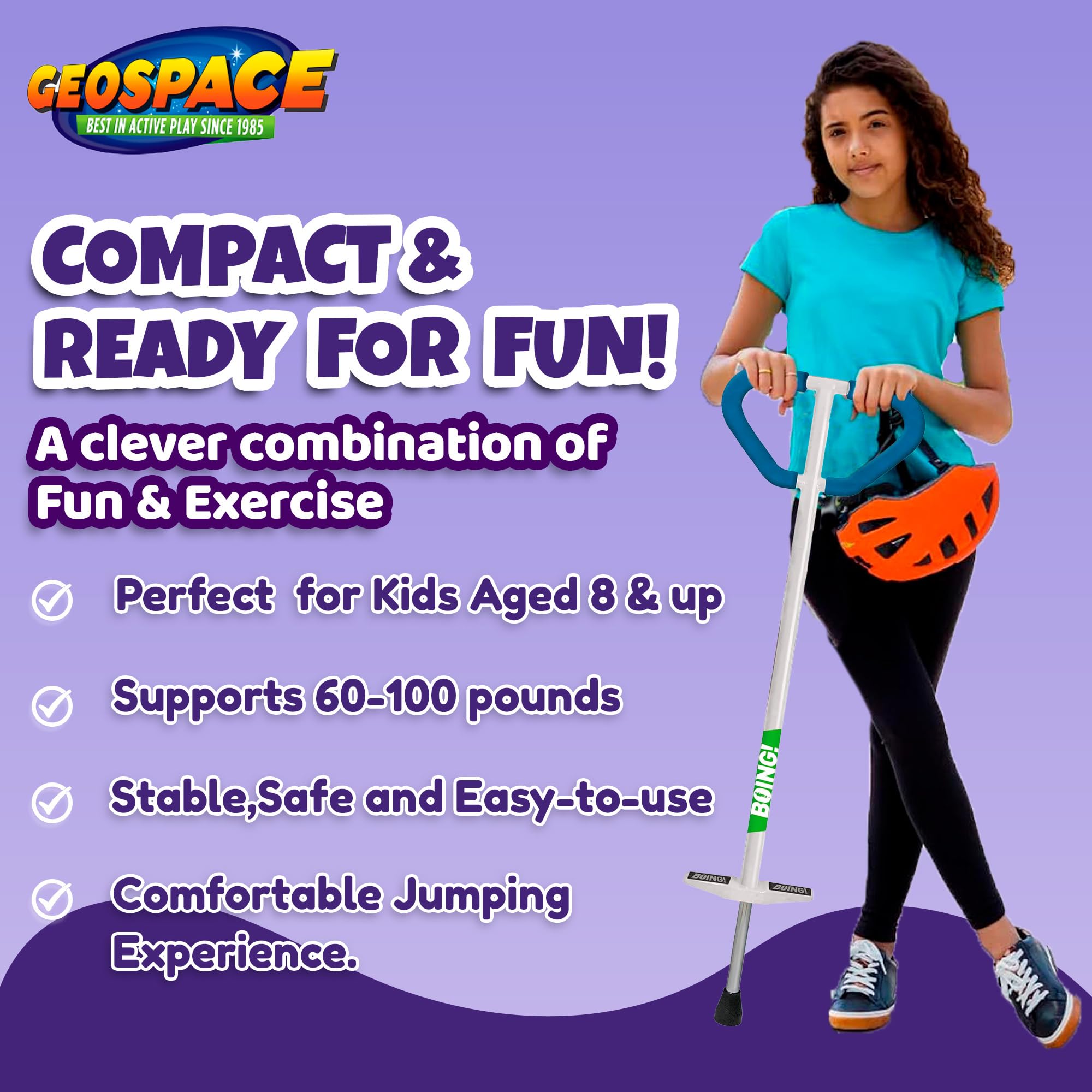 Geospace Jumparoo Boing! 'MAX' Large POGO Stick for Kids, Teens or Riders 90-160 lbs - Excellent Outdoor Active Play Toy - Improves Balance, Coordination as Well Exercise & Fitness (Black/Orange) - Image 6